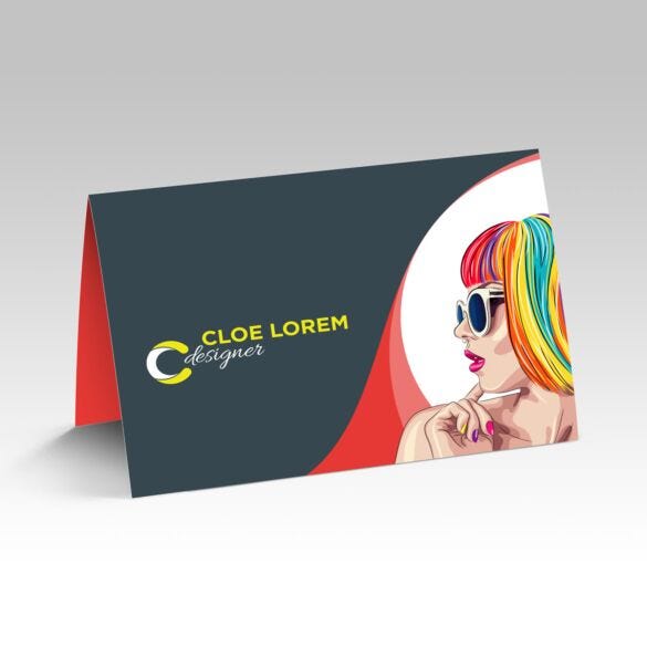 Fold-over business card showing its outside and inside panels